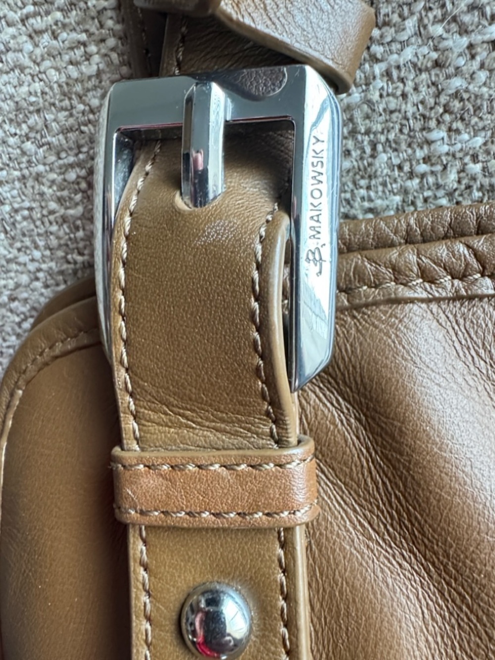 b. makowsky Tan Leather Handbag with Silver Accents - Picture 7 of 12